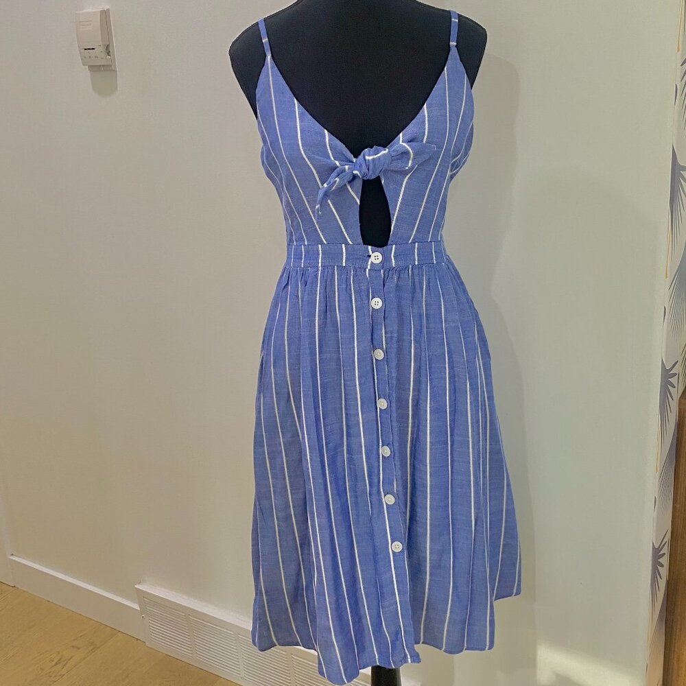 WOMEN’S TWIK BLUE & WHITE STRIPE MIDI DRESS - Picture 3 of 9